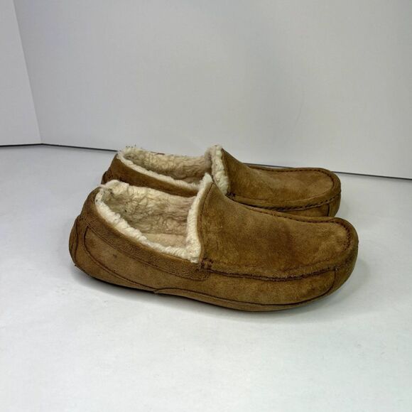 Ugg Ascot Slipper Brown Suede White Fur Slip Ons Mocassin Cozy Slippers - Picture 5 of 9